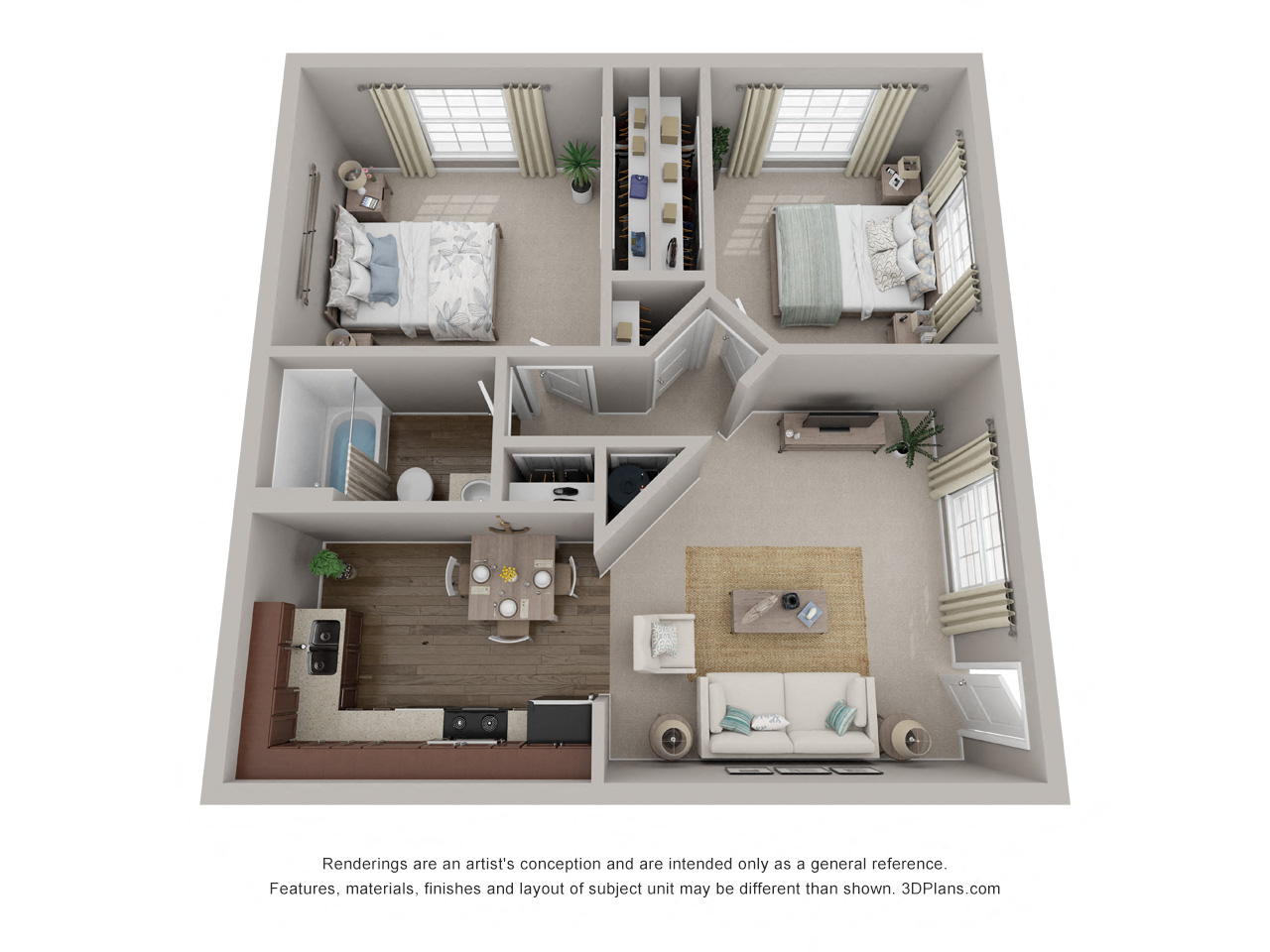 Floor plan for 2 beds, 1 bath, 700 sqft